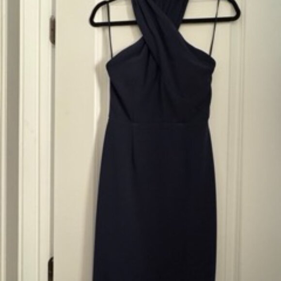 Navy halter neck full length dress - Picture 2 of 6